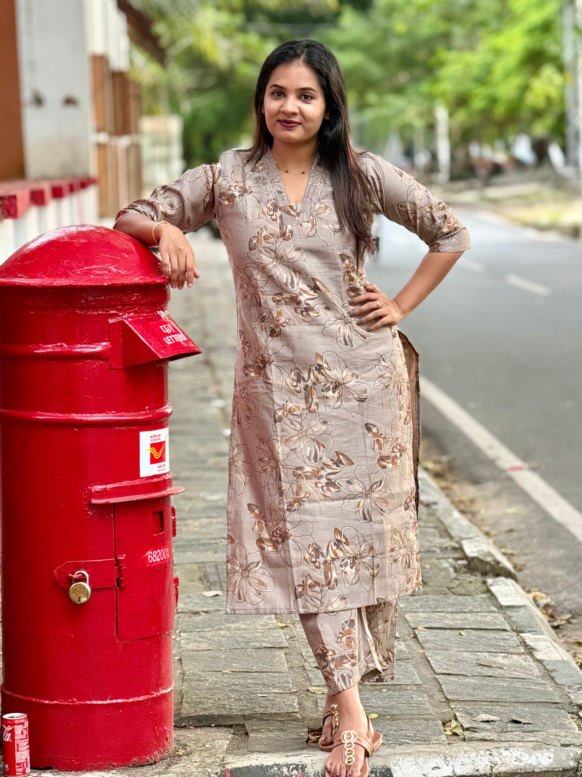 Light brown Warli fabric cordset - KLA 9005