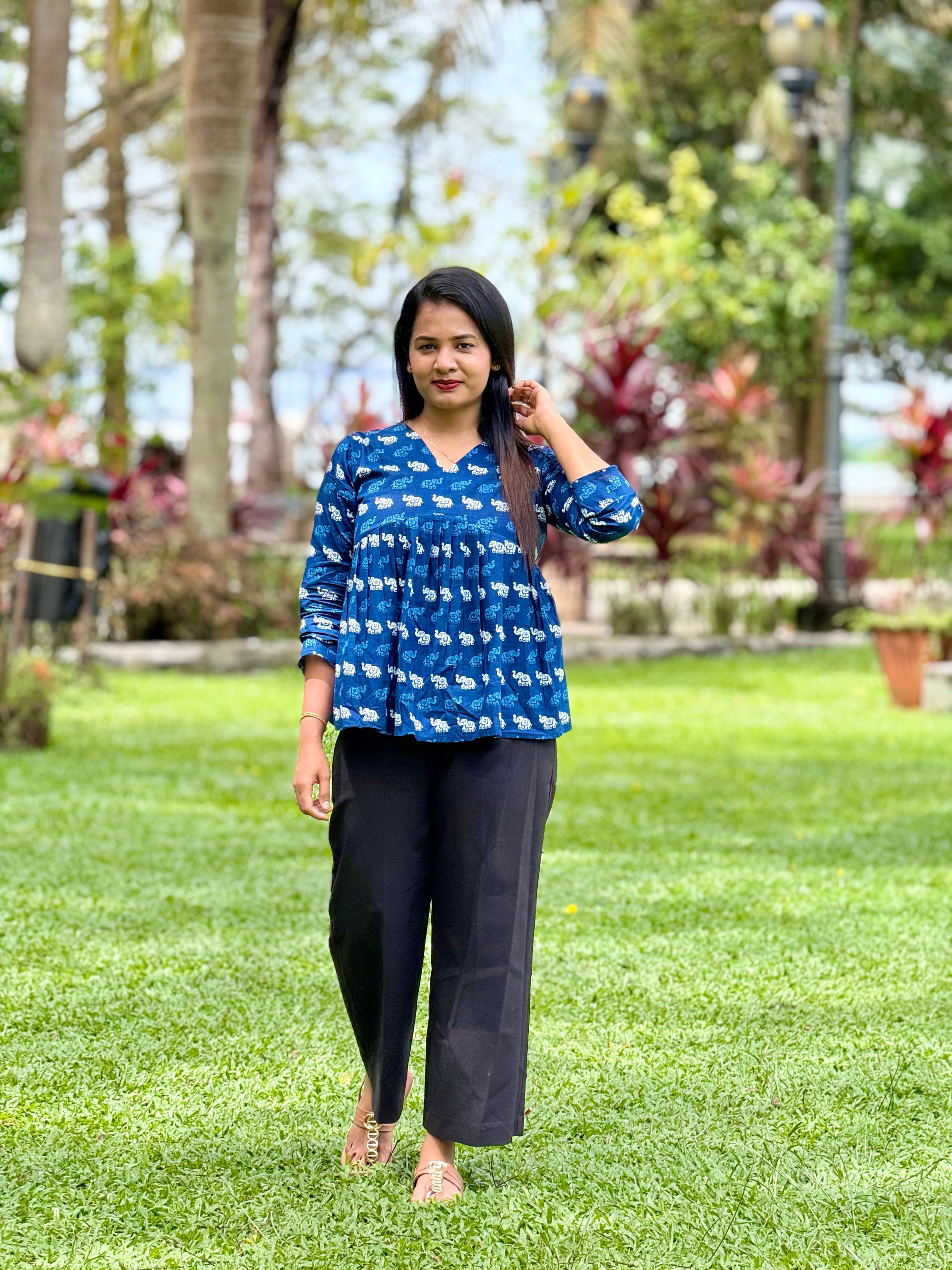 Navy Blue Short Kurti - KLA 9112