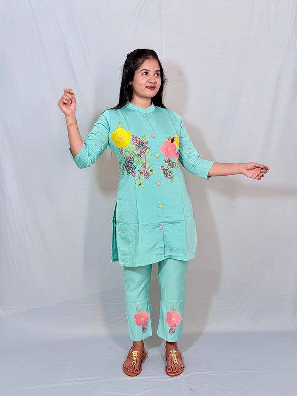 Light green cord set with thread work - KLA 545