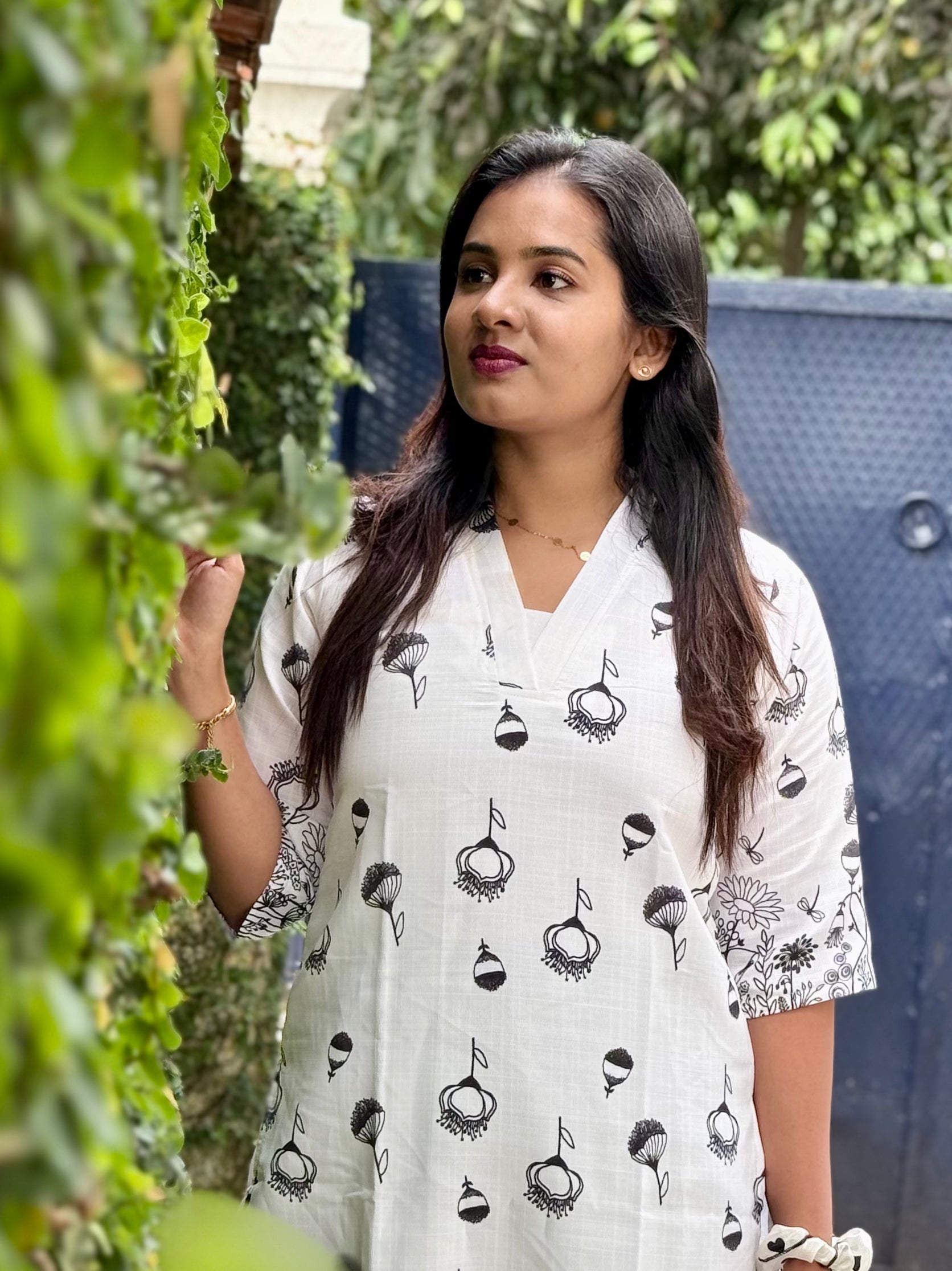 White vertical silk kurti with side slits - KLA 8993