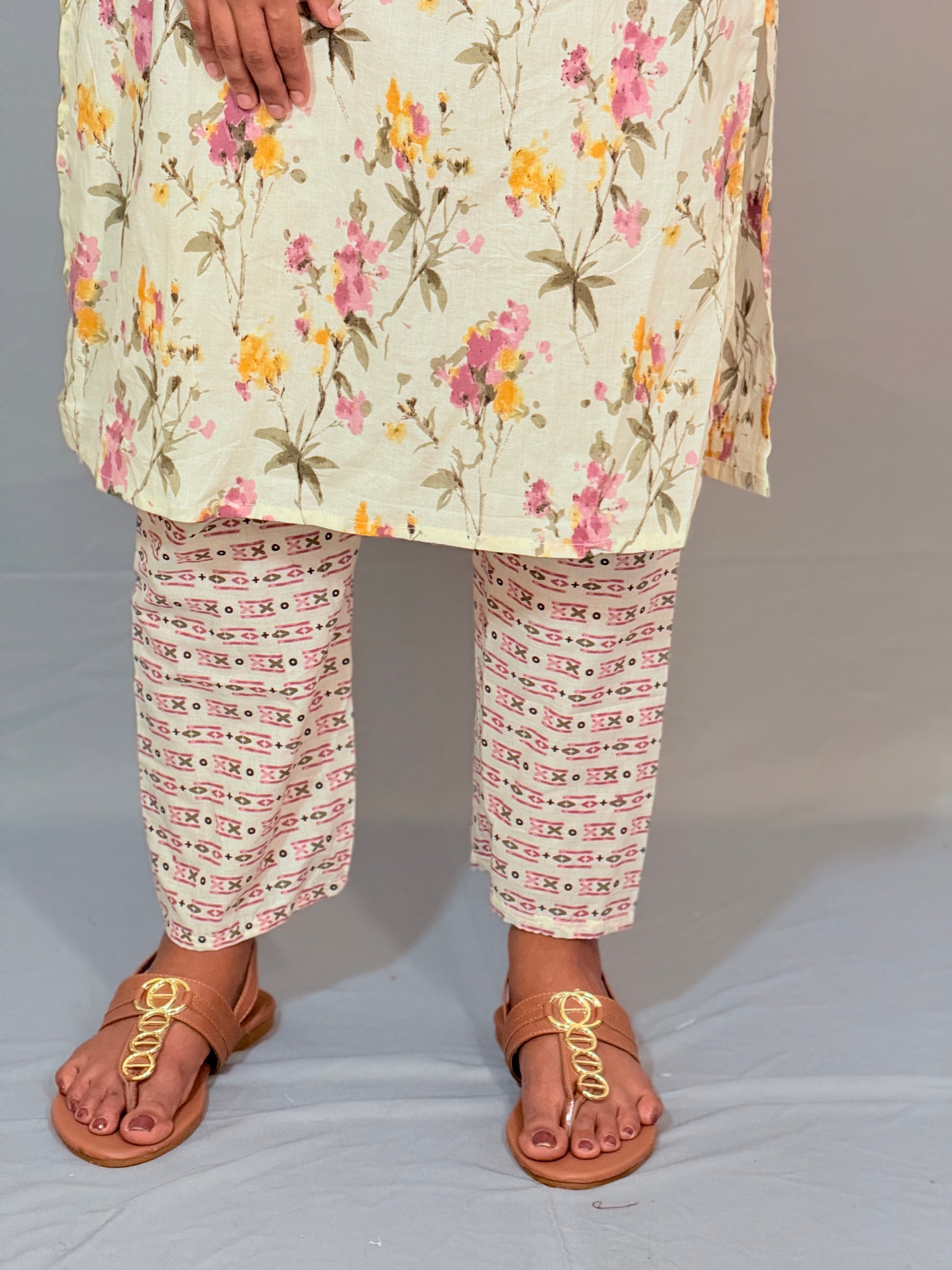Off White Printed Kurti - KLA 3