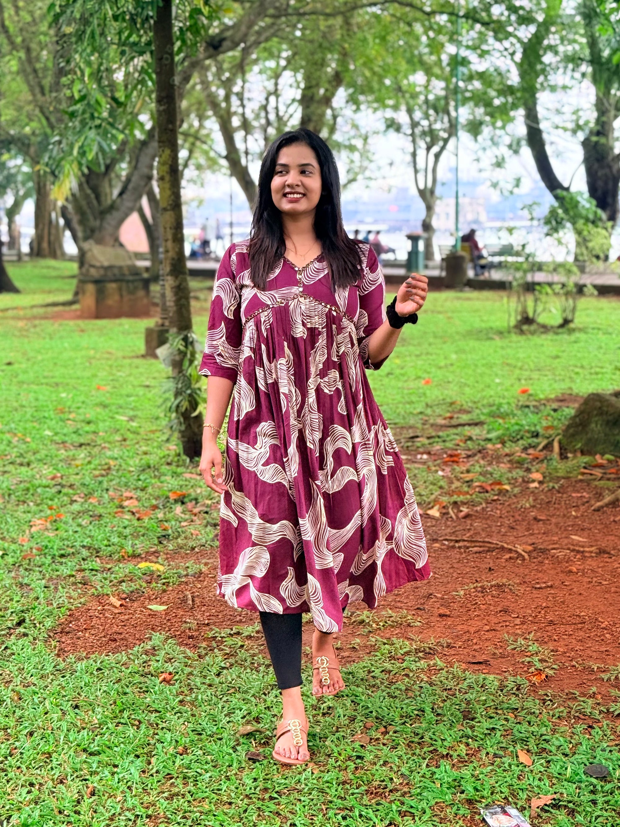 KLA 9228 - Beautiful wine color rayon flared kurti