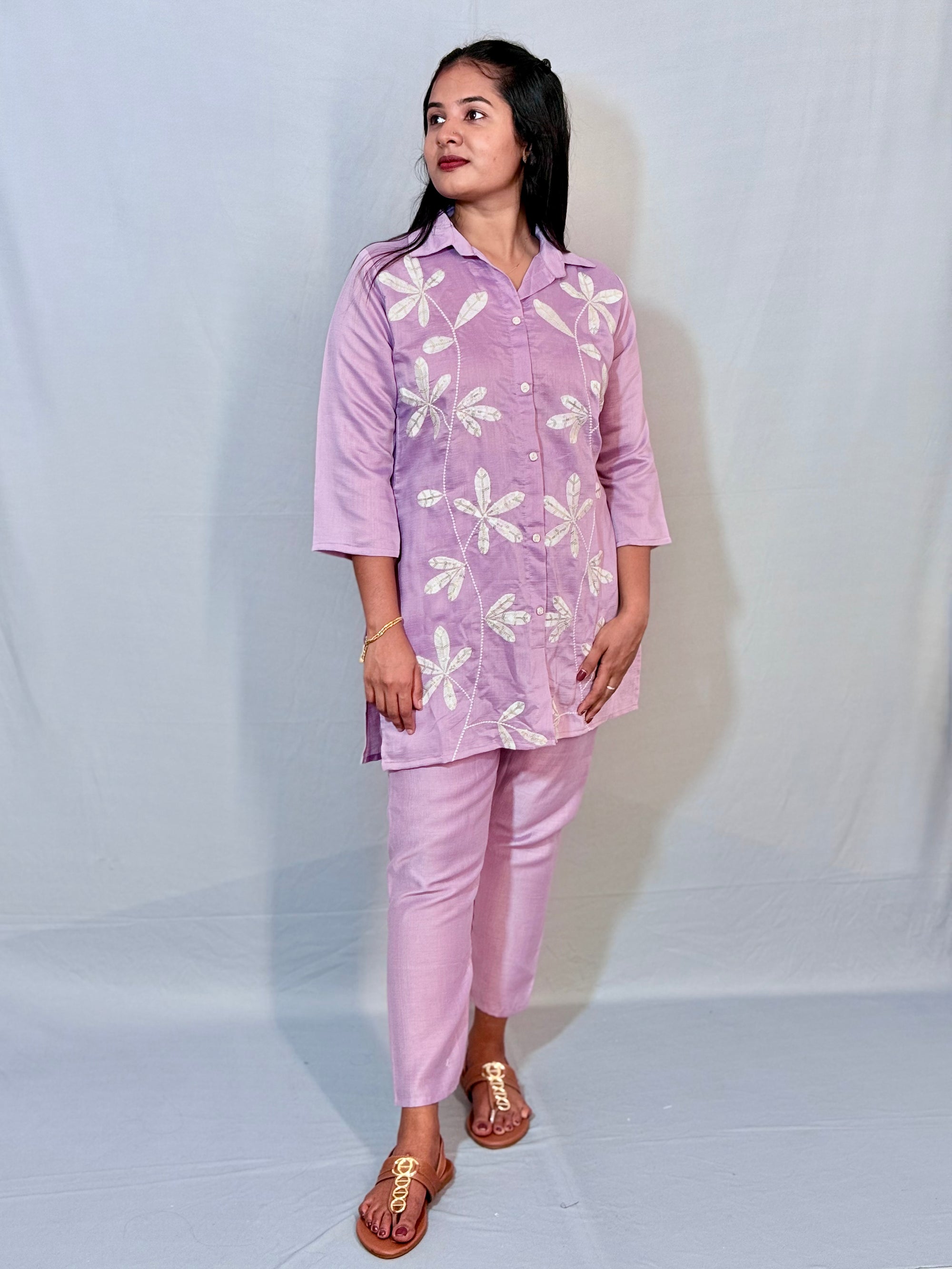 Lavender cord set with thread work - KLA 240