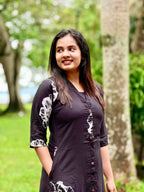 KLA 8908- Stylish black printed rayon cord set for a trendy look.