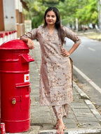 Light brown Warli fabric cordset - KLA 9005