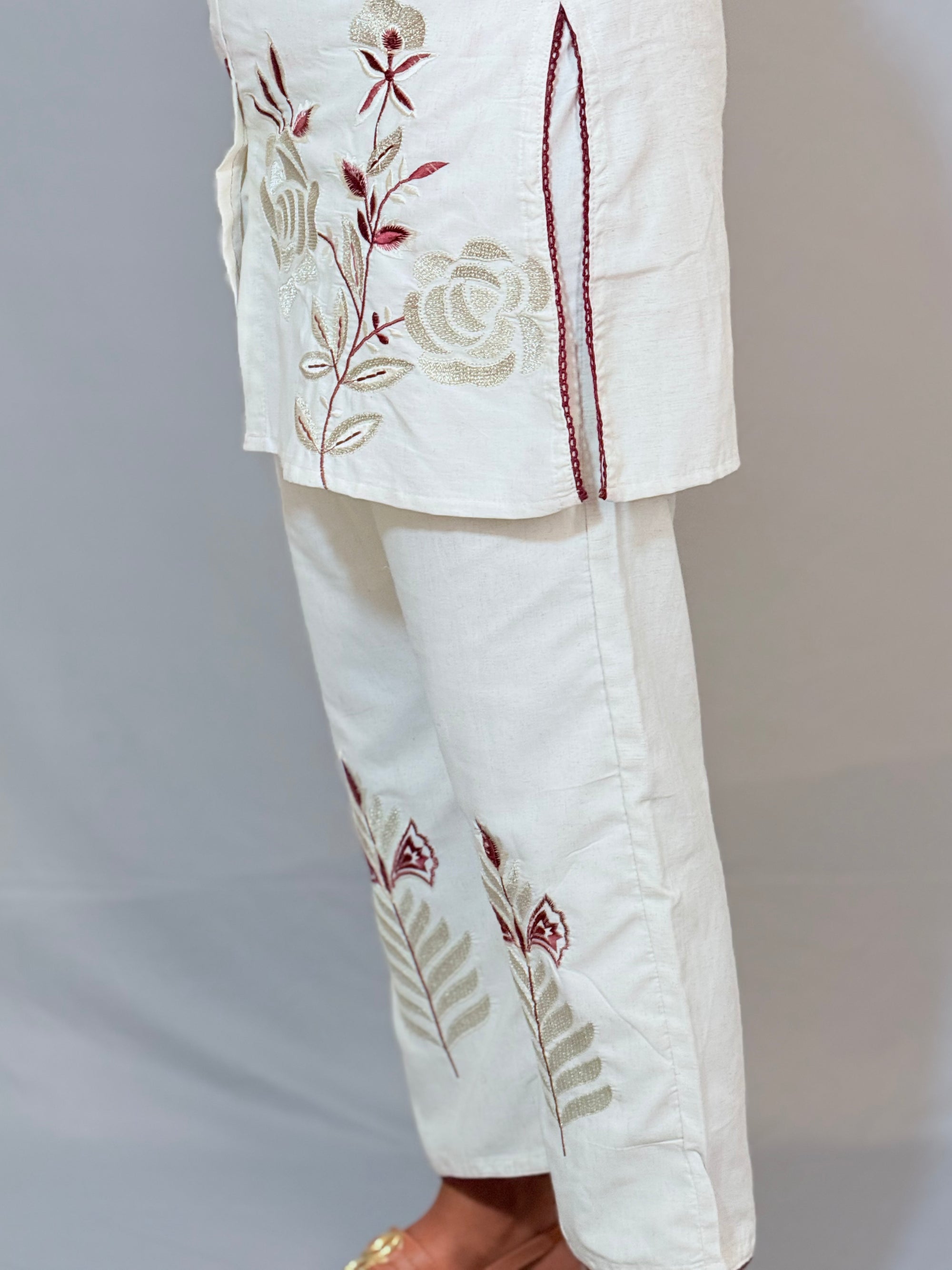 White cord set with thread work - KLA695