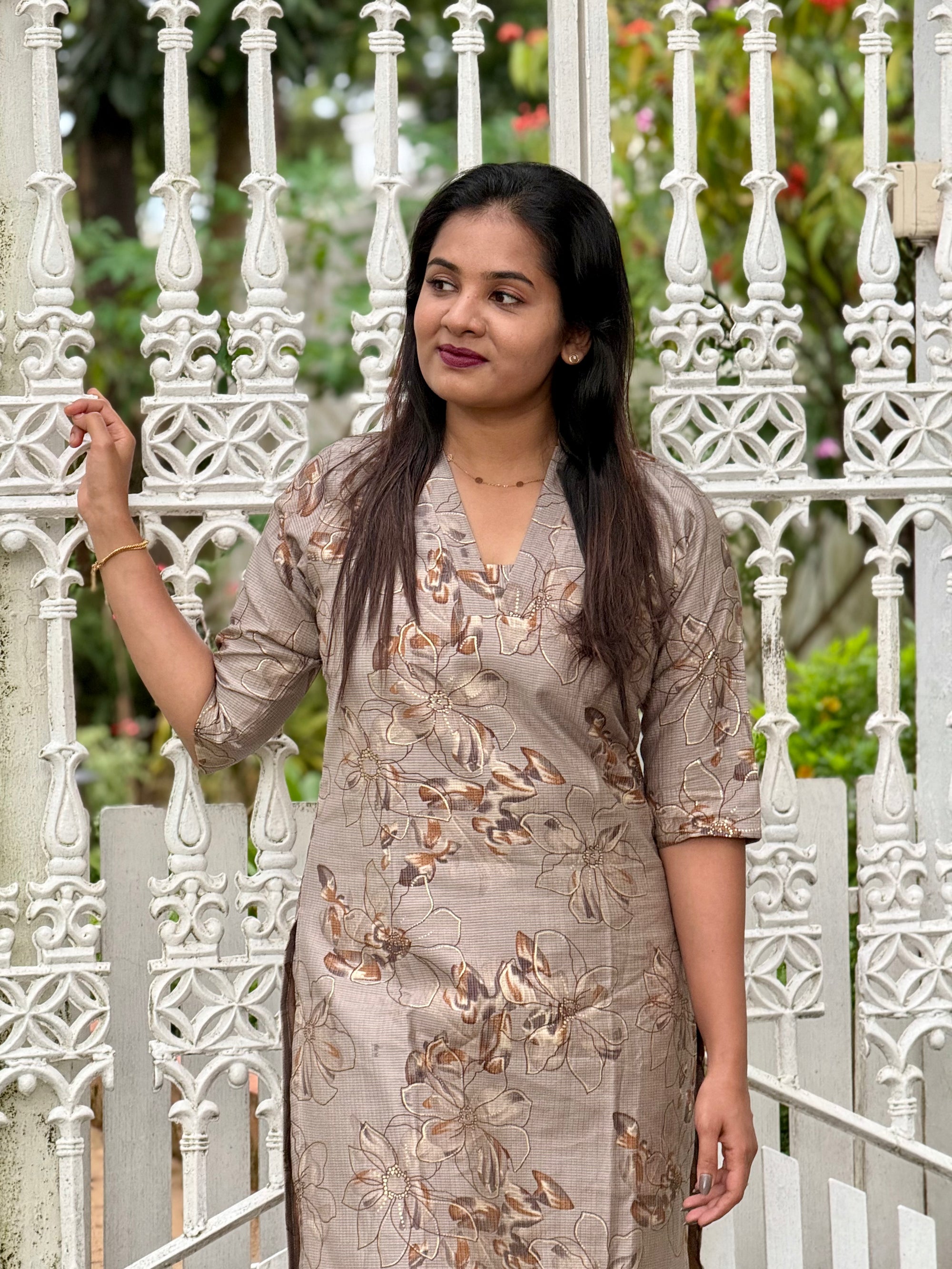 Light brown Warli fabric cordset - KLA 9005