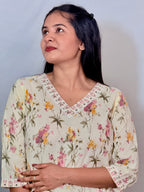 Off White Printed Kurti - KLA 3