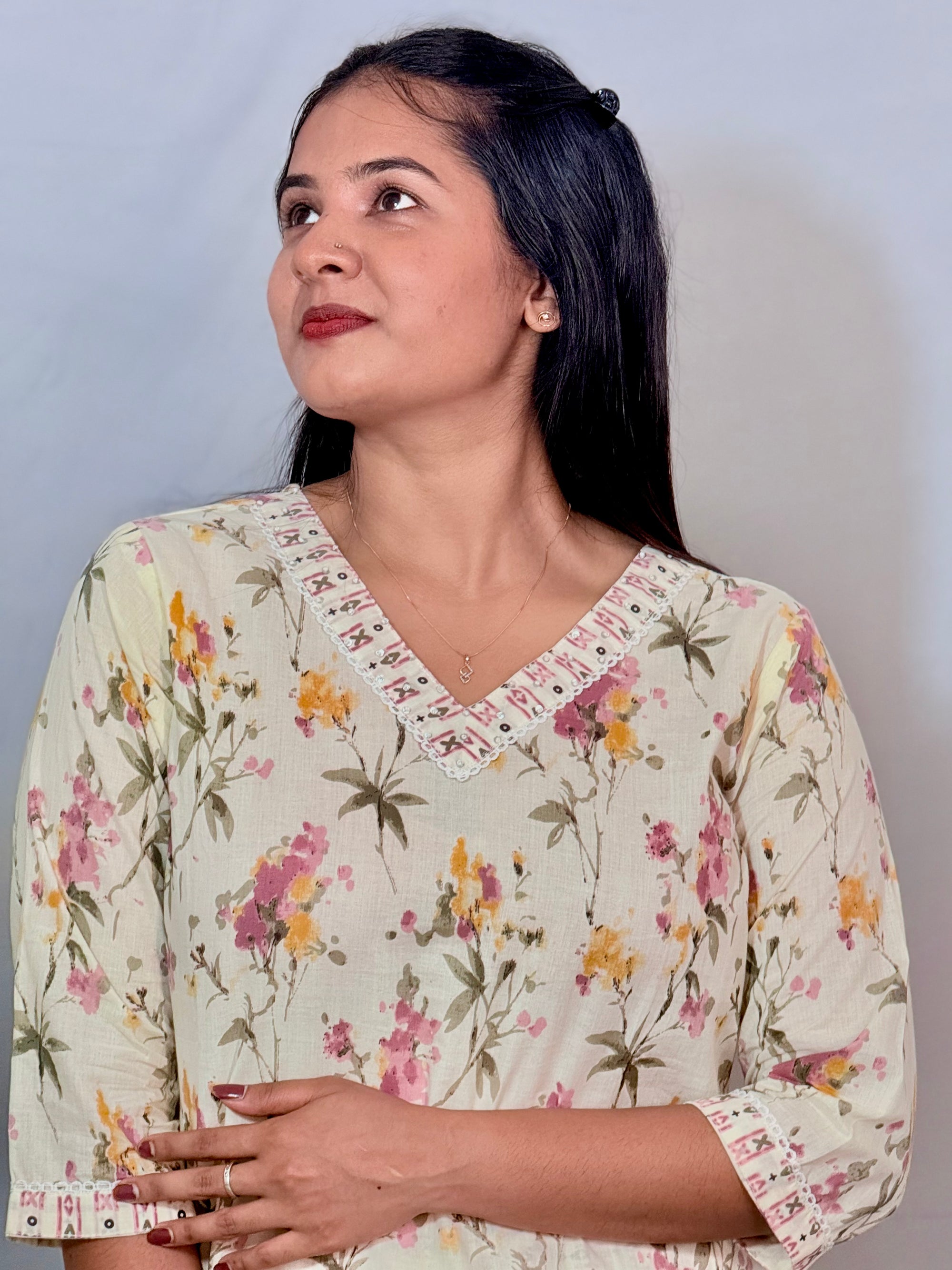 Off White Printed Kurti - KLA 3