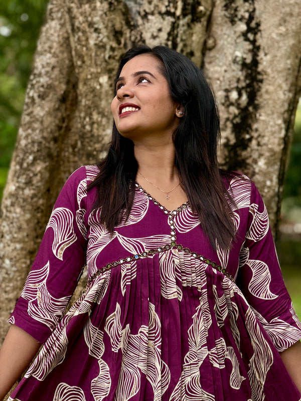 KLA 9228 - Beautiful wine color rayon flared kurti