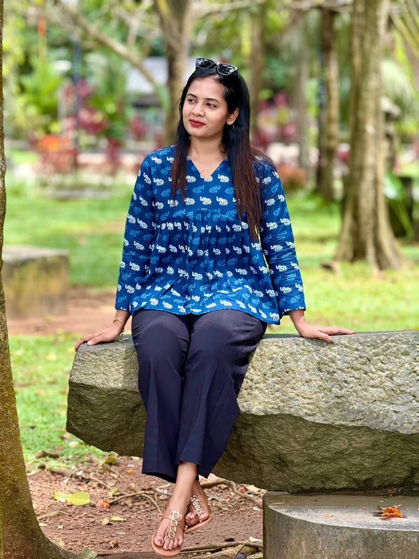 Navy Blue Short Kurti - KLA 9112