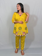 Yellow color kurti set with attractive thread work