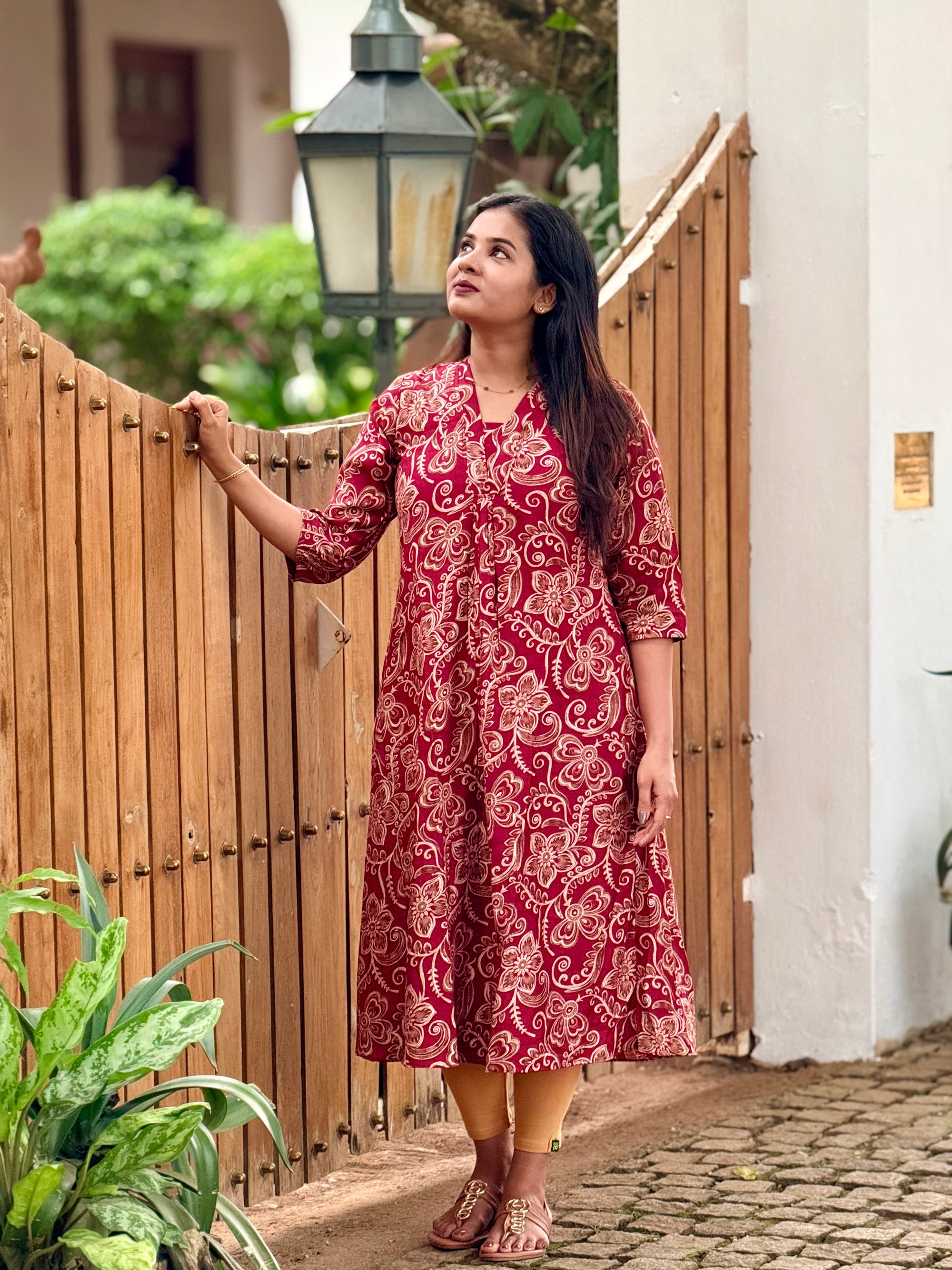A-line kurti in rich maroon rayon fabric - KLA 9056