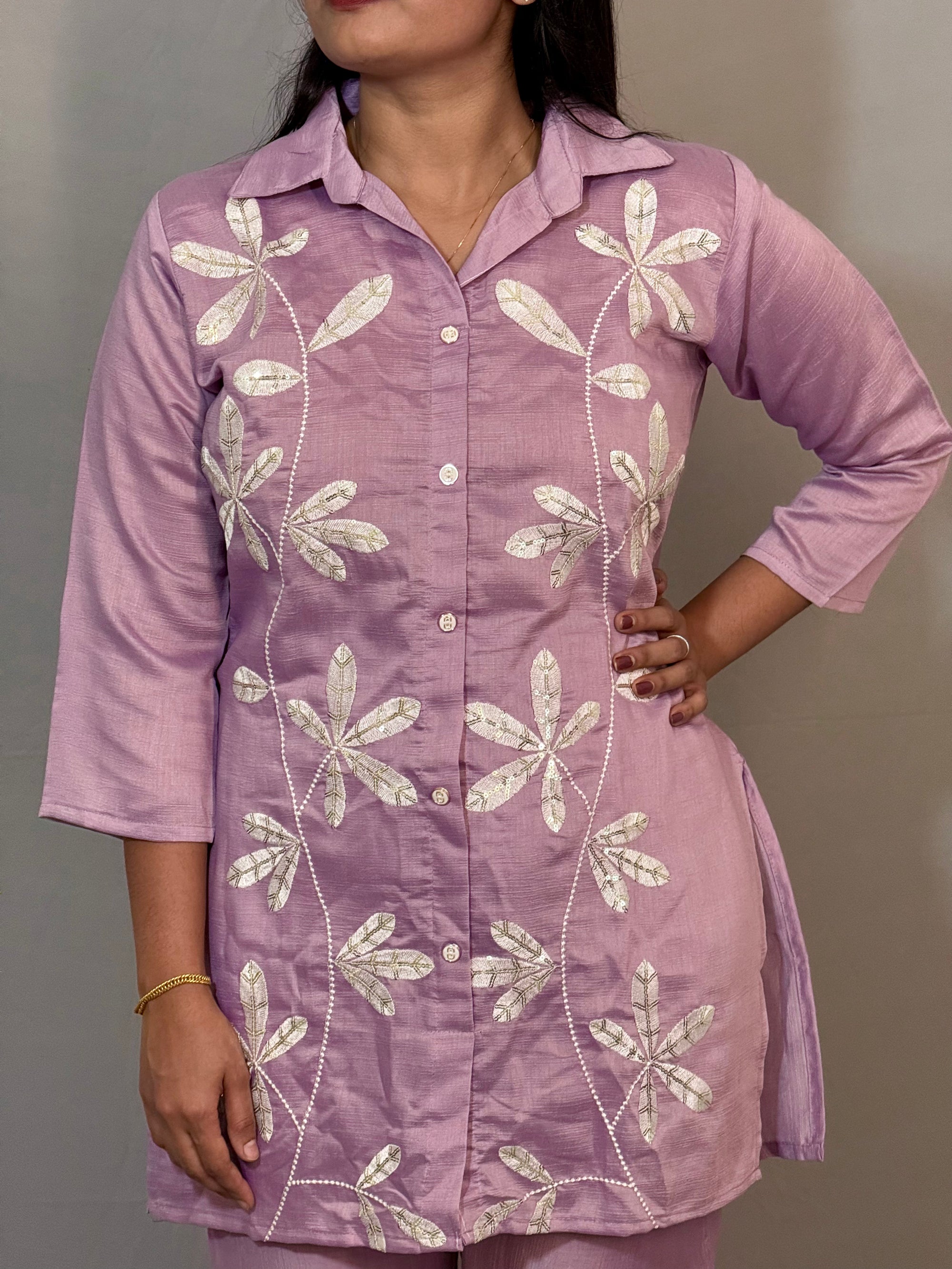 Lavender cord set with thread work - KLA 240