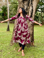 KLA 9228 - Beautiful wine color rayon flared kurti
