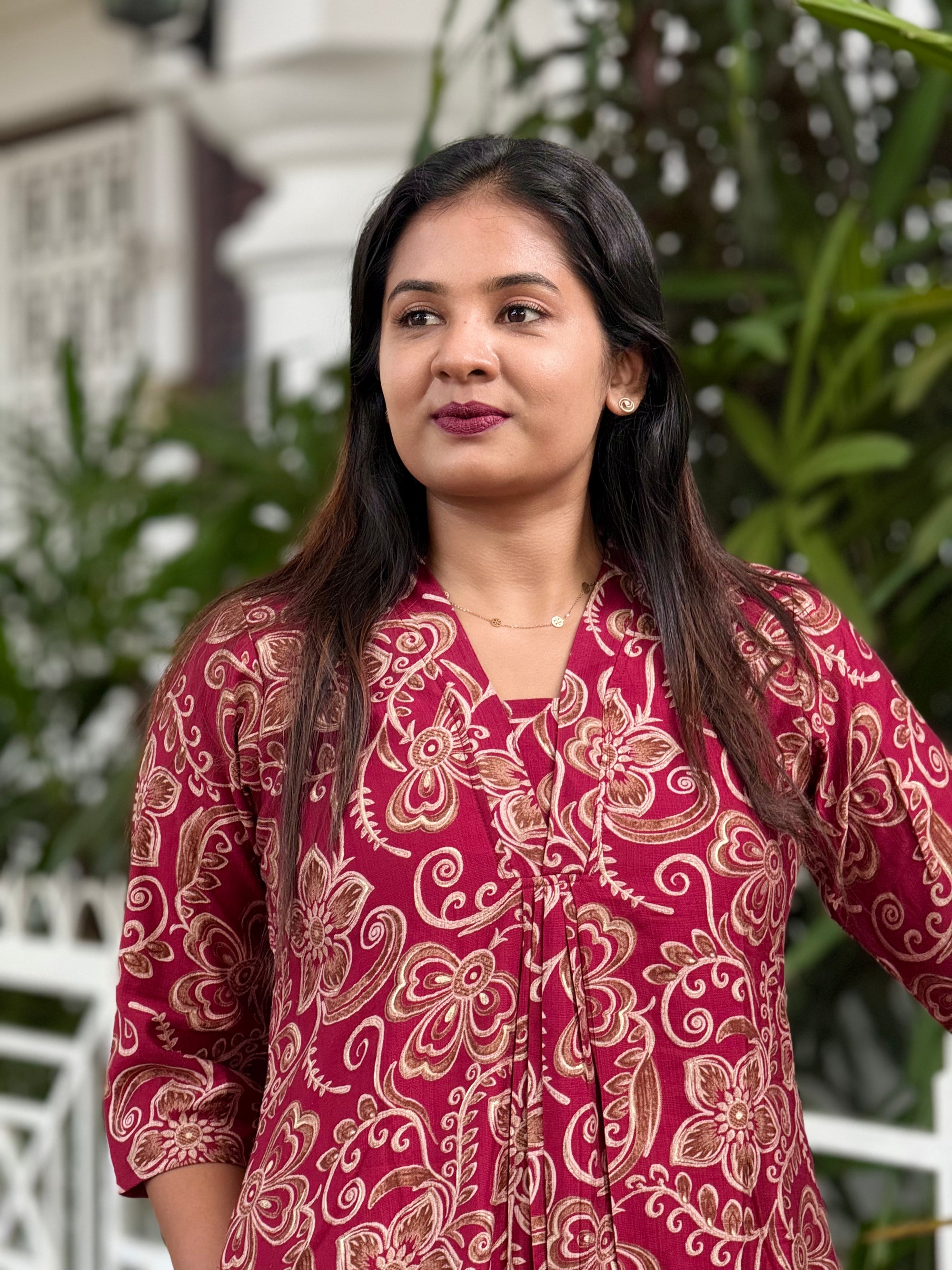 A-line kurti in rich maroon rayon fabric - KLA 9056