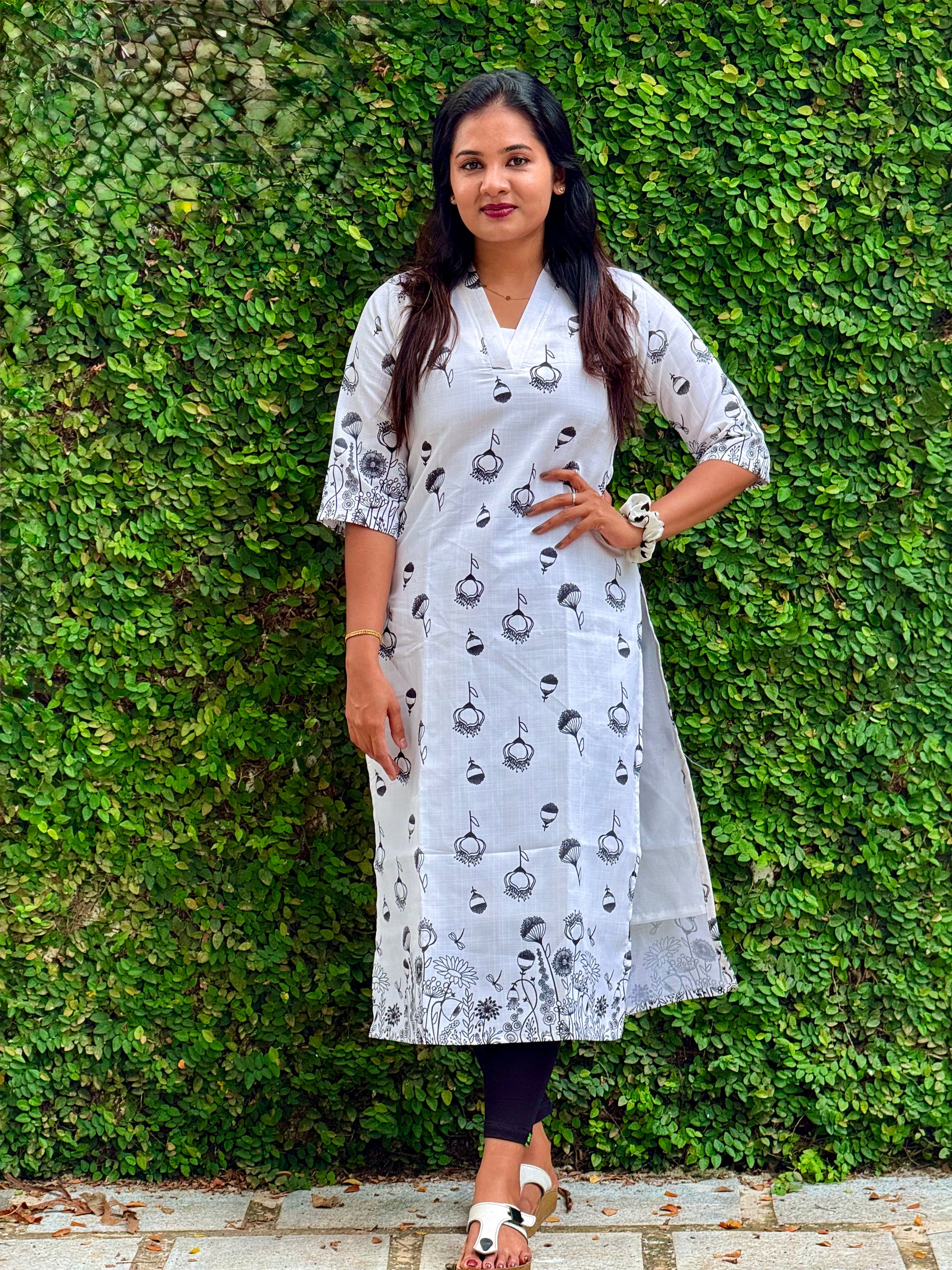 White vertical silk kurti with side slits - KLA 8993