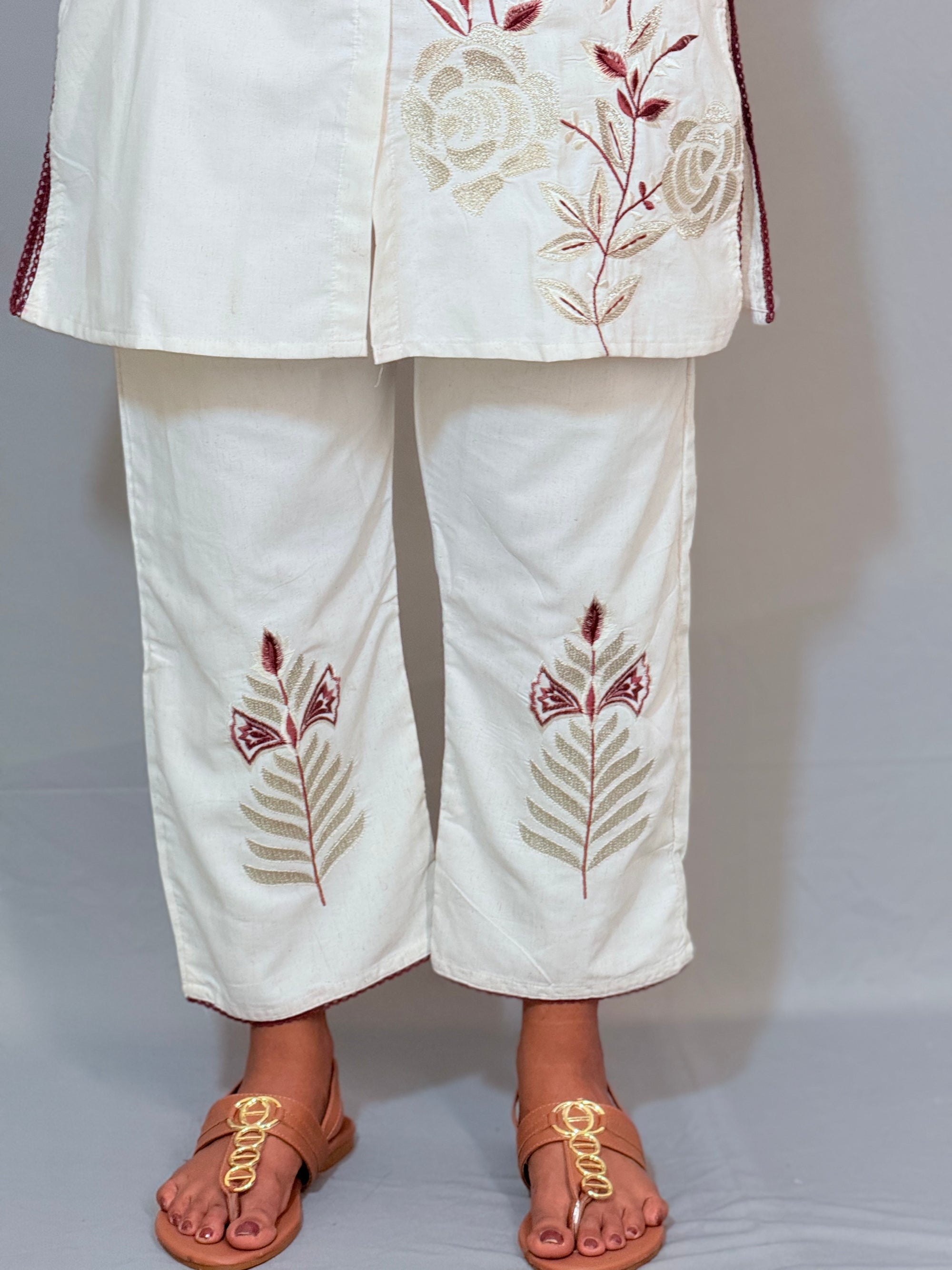 White cord set with thread work - KLA695