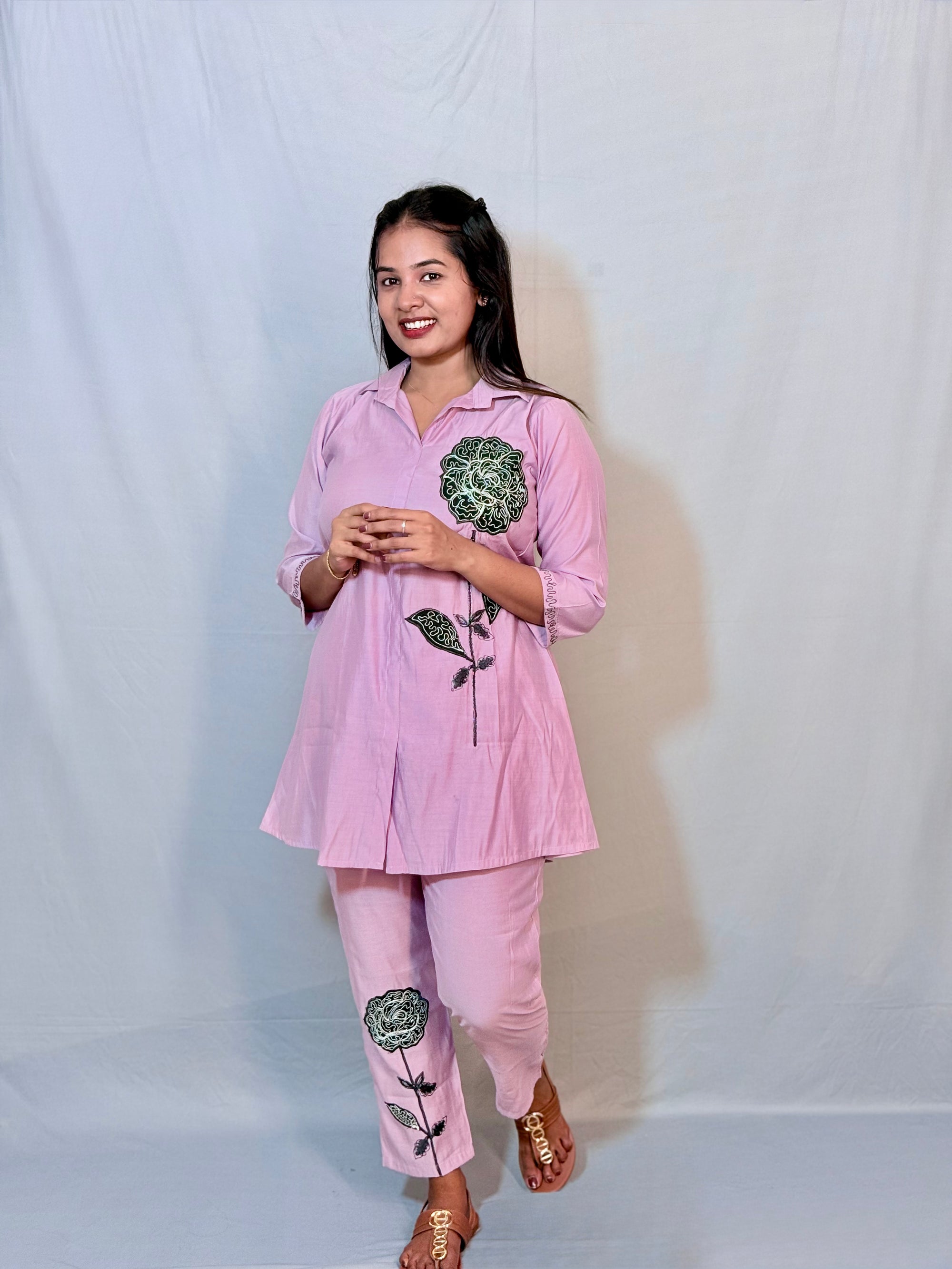 Light purple cord set with simple thread work - KLA 510