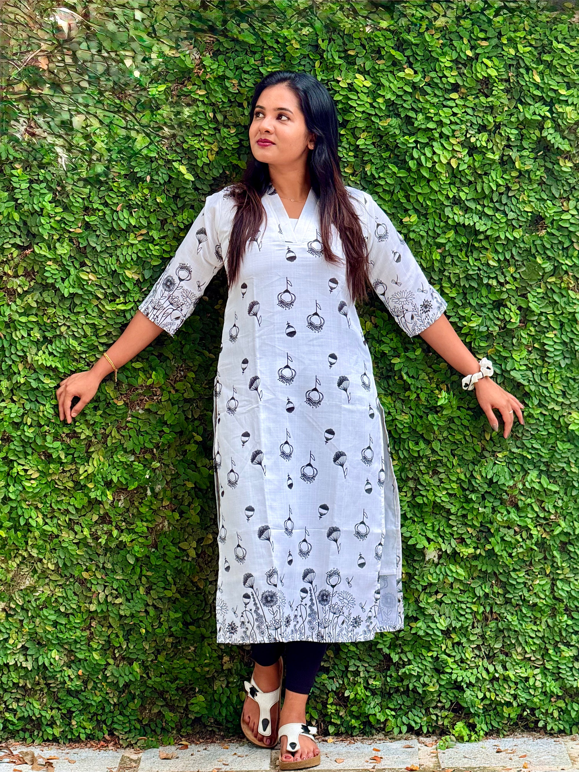White vertical silk kurti with side slits - KLA 8993
