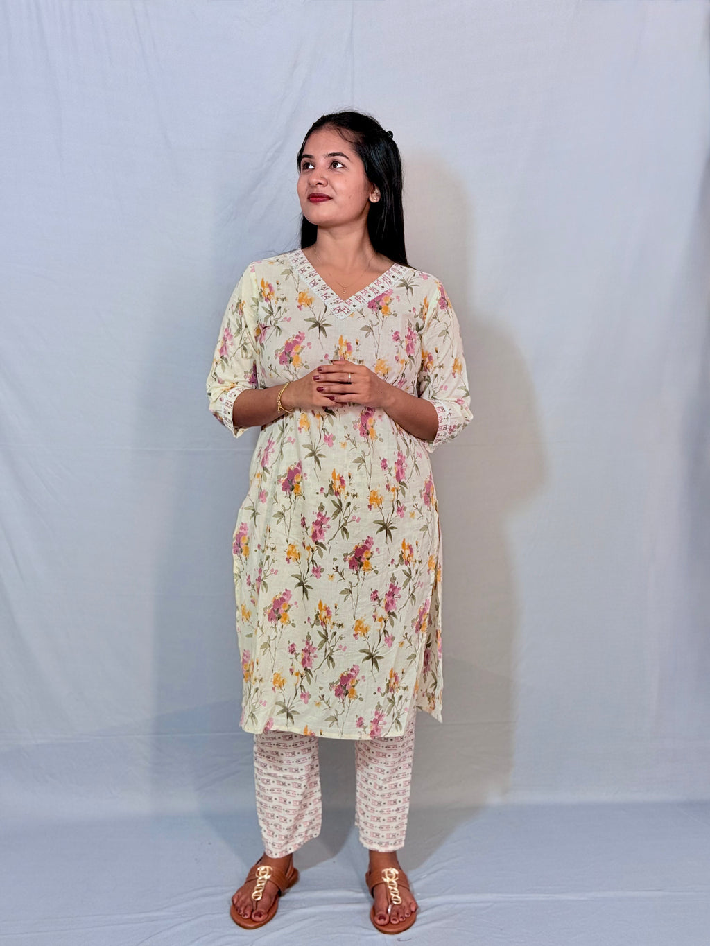Off White Printed Kurti - KLA 3