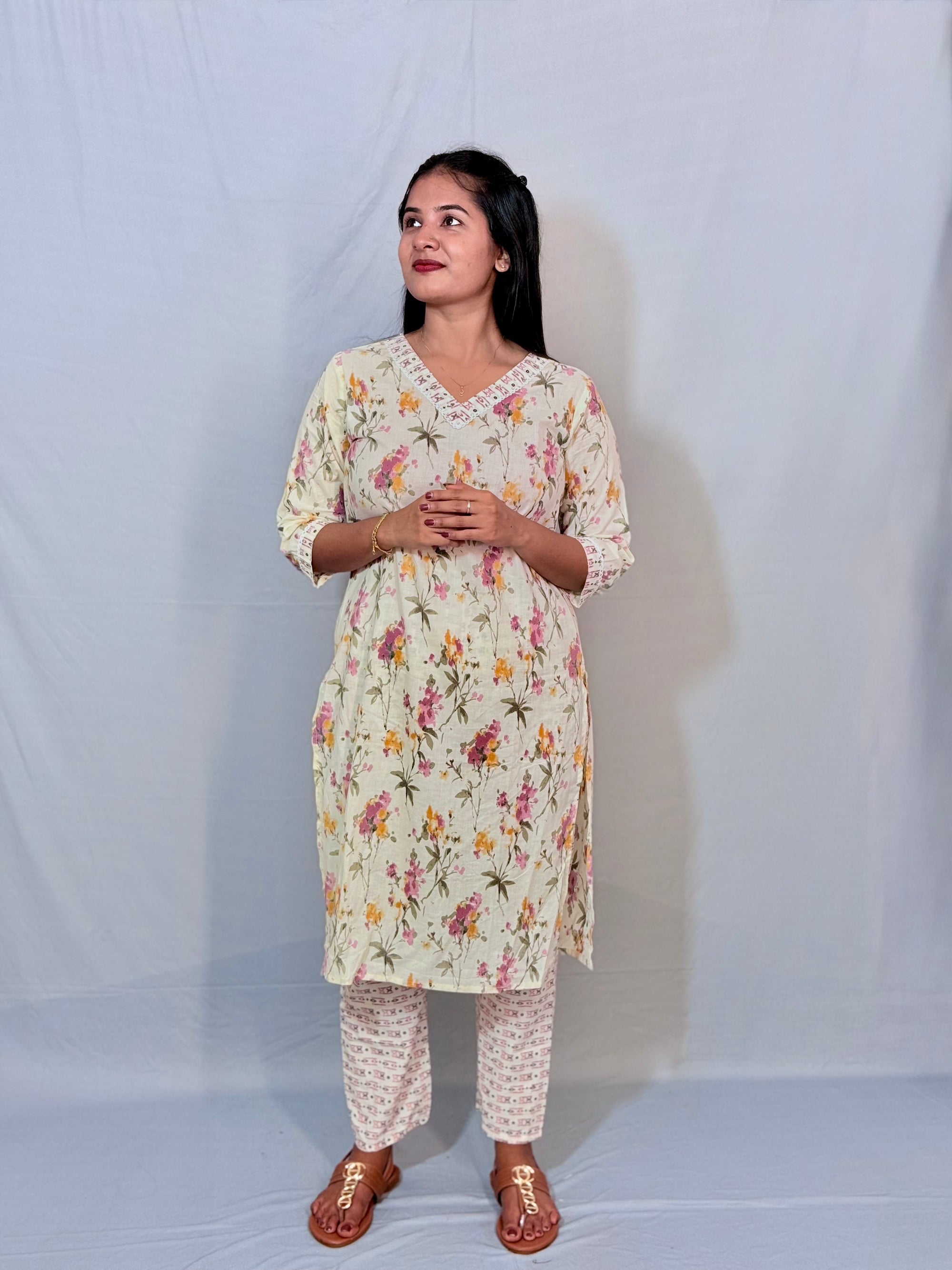 Off White Printed Kurti - KLA 3