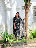 Black cotton fabric with printed design - KLA 9043