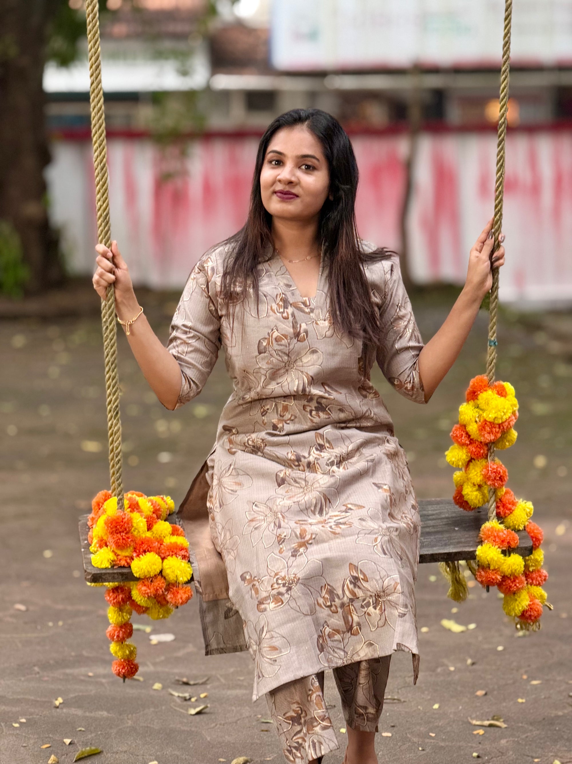 Light brown Warli fabric cordset - KLA 9005