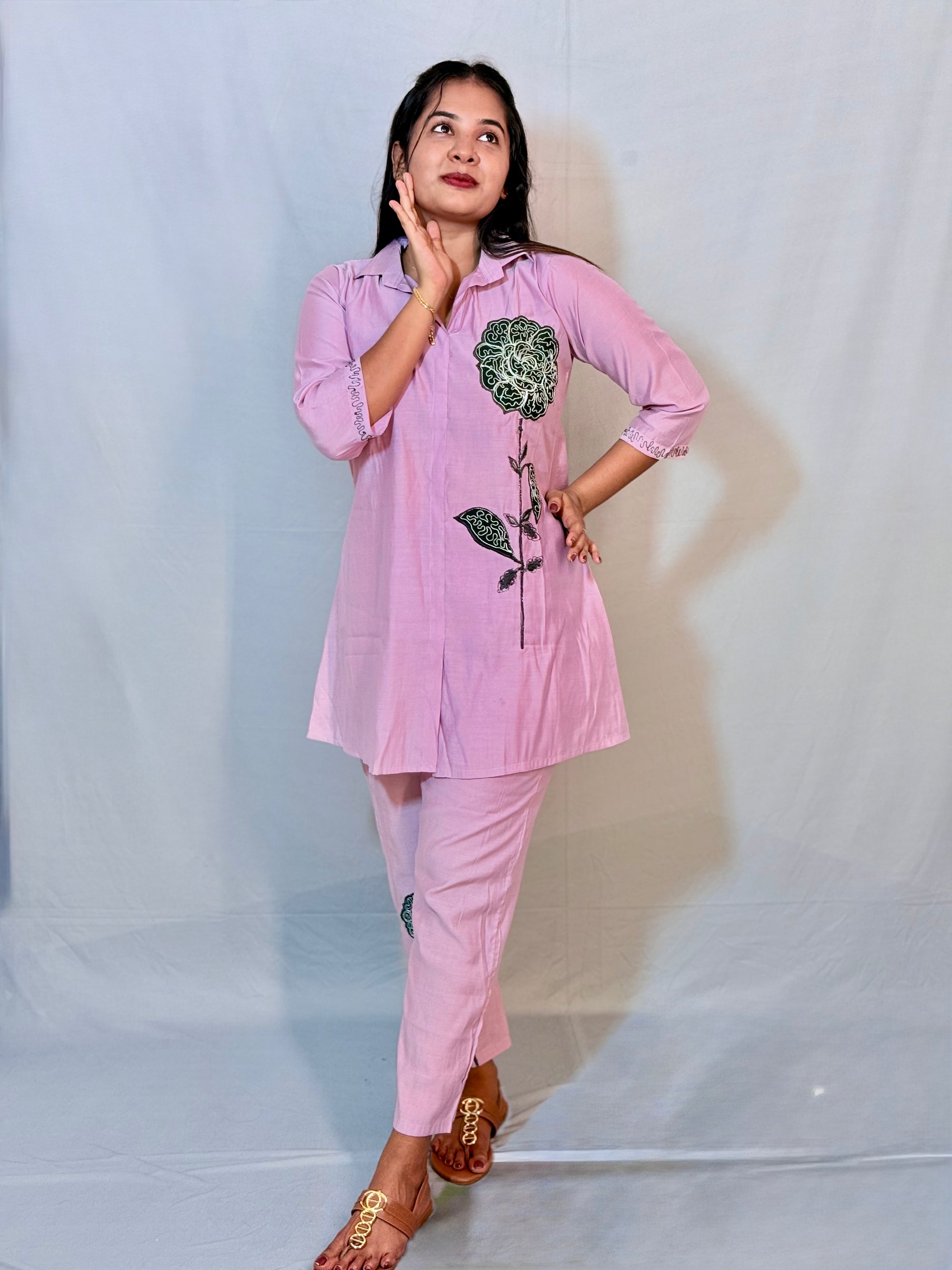 Light purple cord set with simple thread work - KLA 510