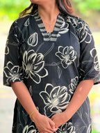 Black cotton fabric with printed design - KLA 9043
