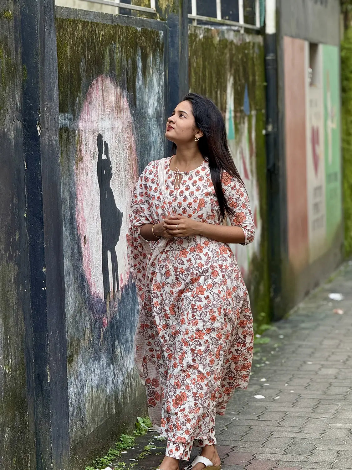 Off White Printed Flare Kurti - K3233