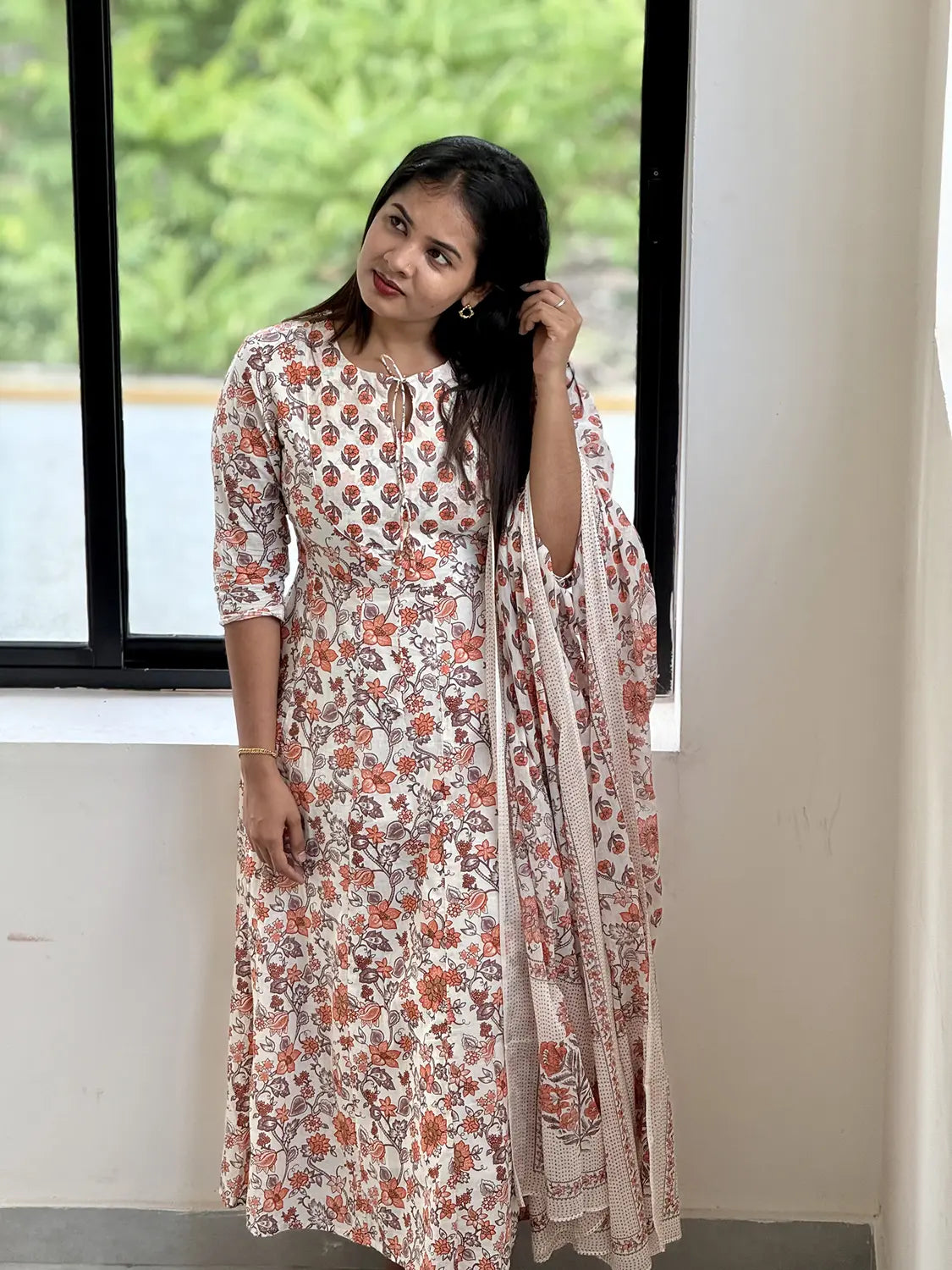 Off White Printed Flare Kurti - K3233