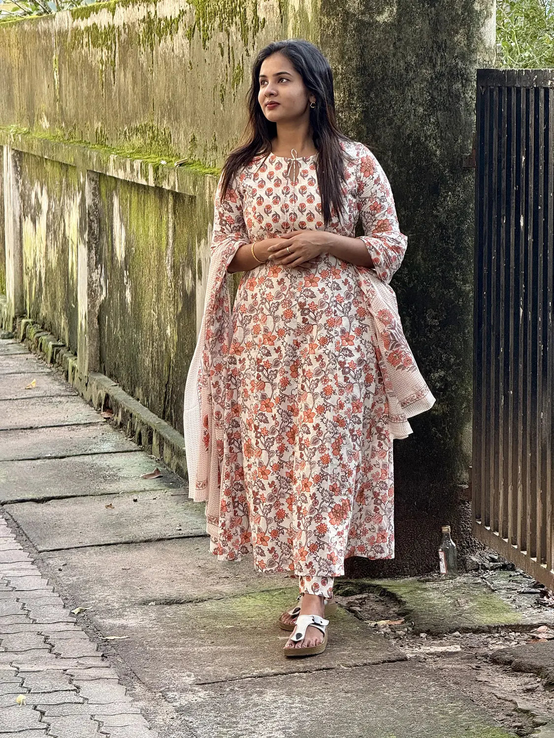Off White Printed Flare Kurti - K3233