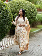 Off White Yellow Mix Pure Cotton Flare Kurti - K3236