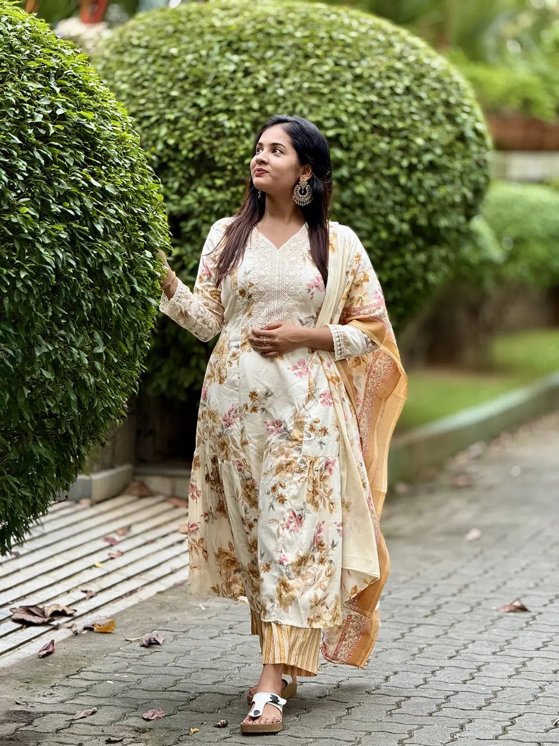 Off White Yellow Mix Pure Cotton Flare Kurti - K3236