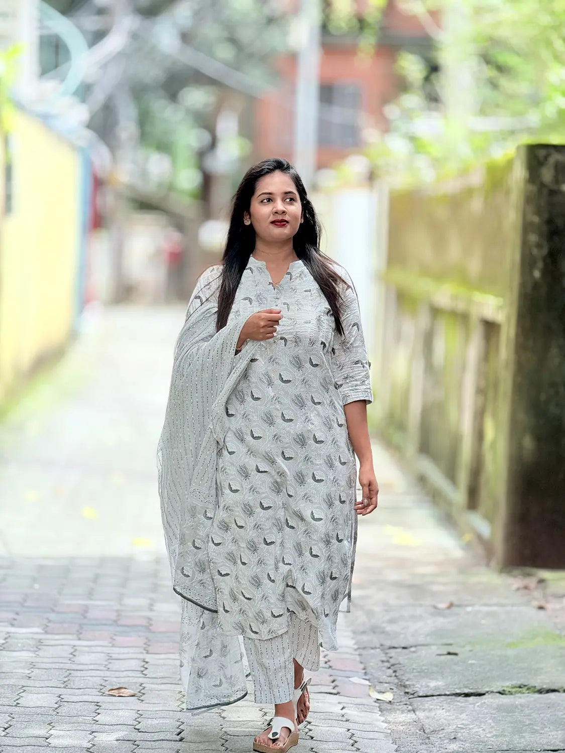 Light Grey and Gadi Print Kurti - K3234
